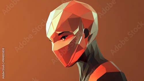 A low poly character design with exaggerated faceting, highlighting the angular surfaces and minimalistic shapes characteristic of low poly art photo