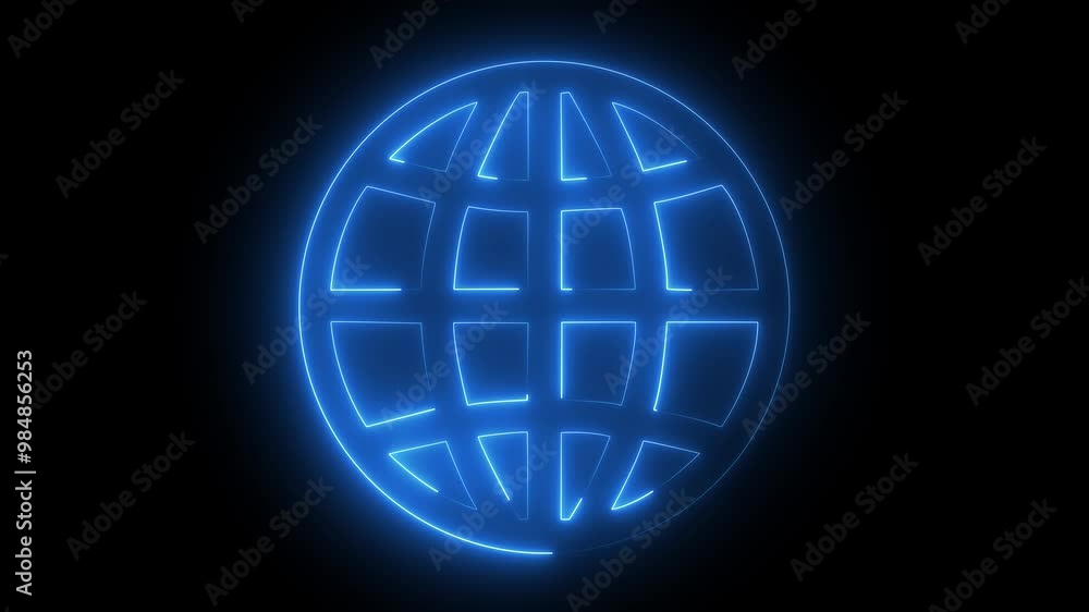 glowing Neon globe icon glowing animation on black background. glowing Neon globe icon glowing animation on black background.