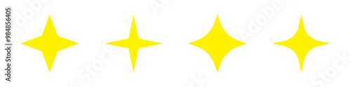 4 points stars decoration illustrations isolated in 4 variations. Vector yellow icons in flat style.