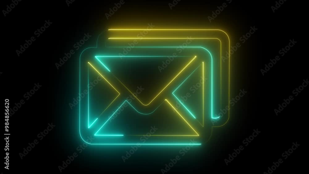 glowing neon message box icon animation video notice receive massage animated sign symbol on black background glowing neon message box icon animation video notice receive massage animated sign symbol on black background