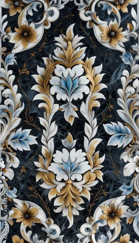 Wallpaper Mural A marble surface with a floral pattern Torontodigital.ca