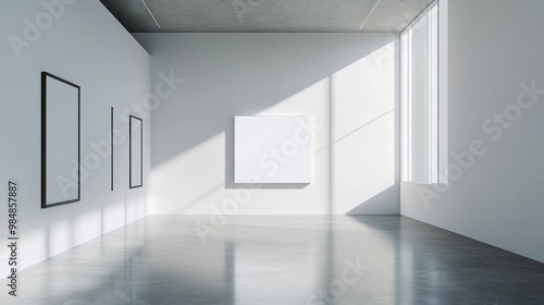 Wallpaper Mural A white room with a white wall and three black framed pictures Torontodigital.ca