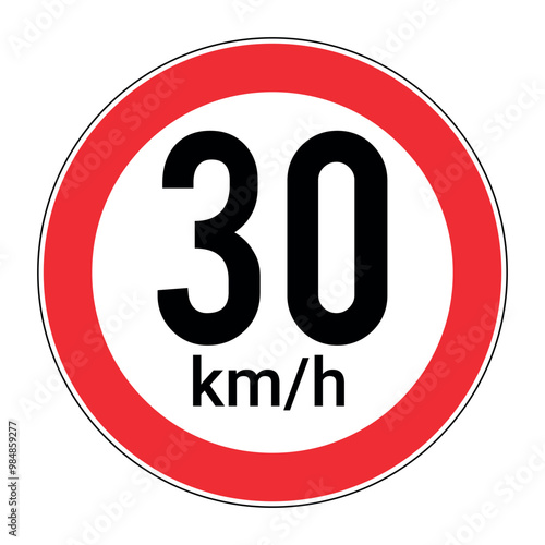 30 KM Speed Limit Sticker Vector Illustration Isolated on White Background