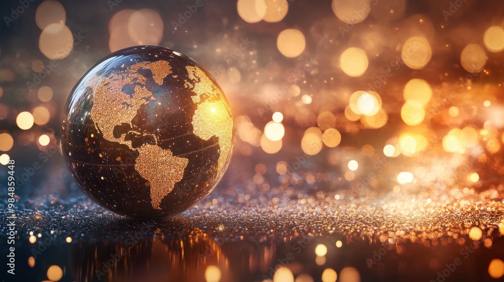 A shimmering globe symbolizes the unity of worldwide New Year's traditions, capturing the shared spirit of celebration and hope
