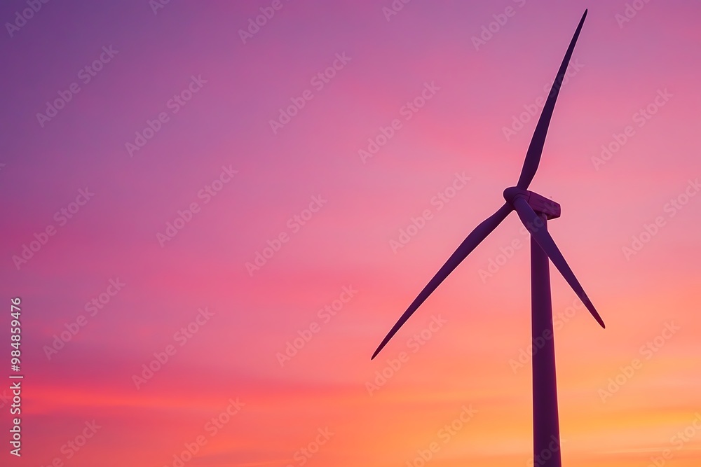 Wind turbine silhouette against a vibrant sunset sky, highlighting renewable energy and sustainable power solutions. Wind turbine silhouette against a vibrant sunset sky, highlighting renewable energy and sustainable power solutions.