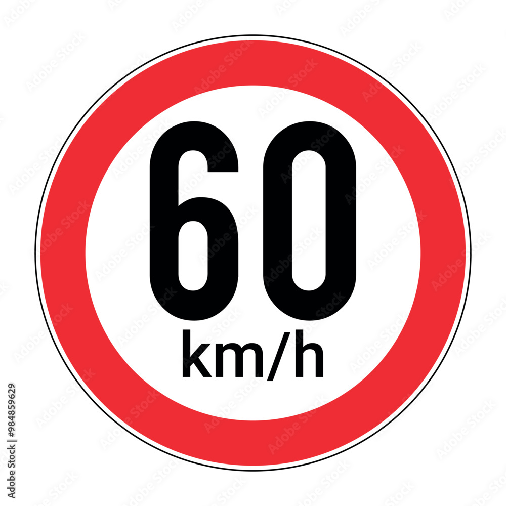 60 KM Speed Limit Sticker Vector Illustration Isolated on White Background 60 KM Speed Limit Sticker Vector Illustration Isolated on White Background