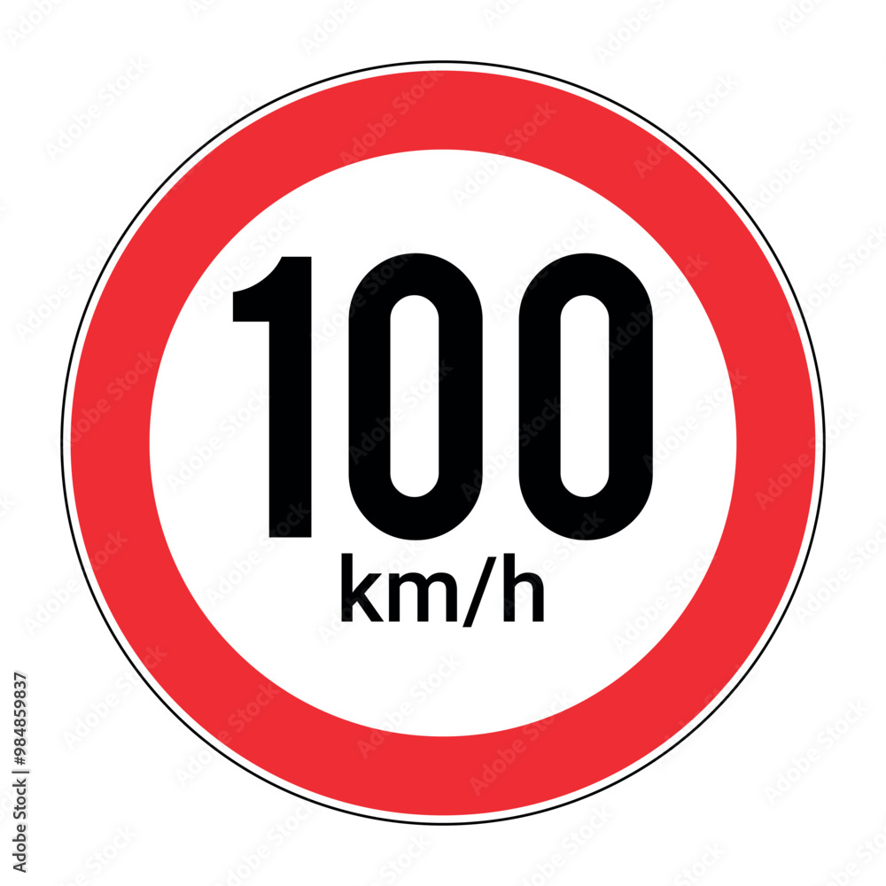 100 KM Speed Limit Sticker Vector Illustration Isolated on White Background 100 KM Speed Limit Sticker Vector Illustration Isolated on White Background