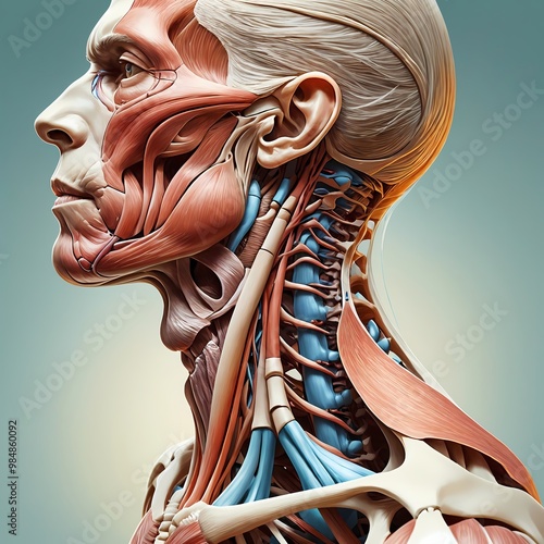 Anatomical illustration of scalene muscles of the neck showing detailed muscle structure and function
