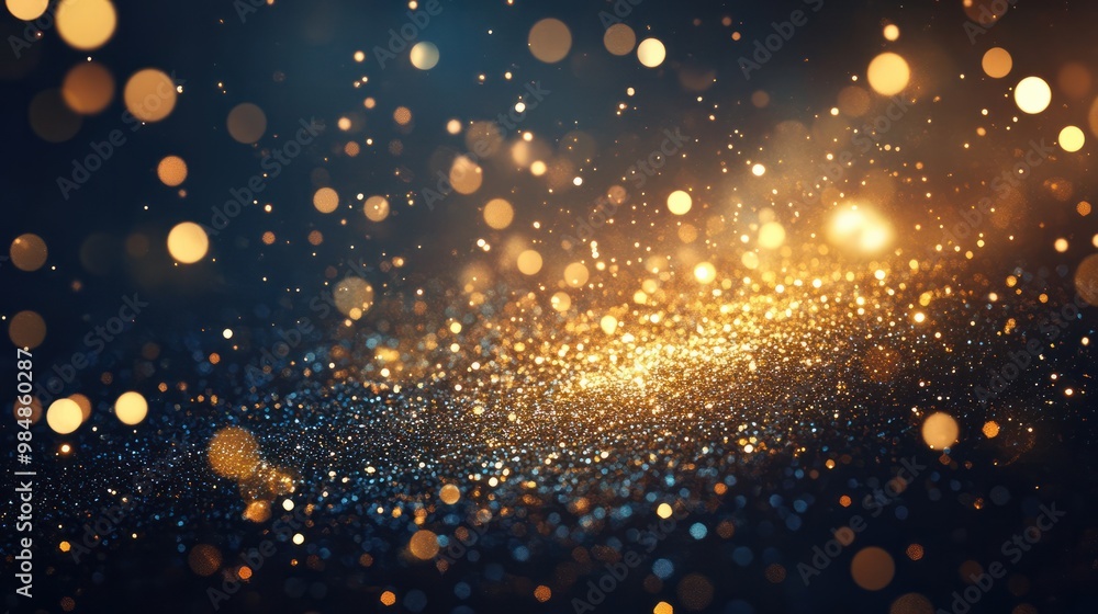 Fototapeta premium abstract golden particles and sprinkles powder explosion for a holiday celebration like christmas. shiny gold lights. wallpaper background for ads or gifts wrap and web design