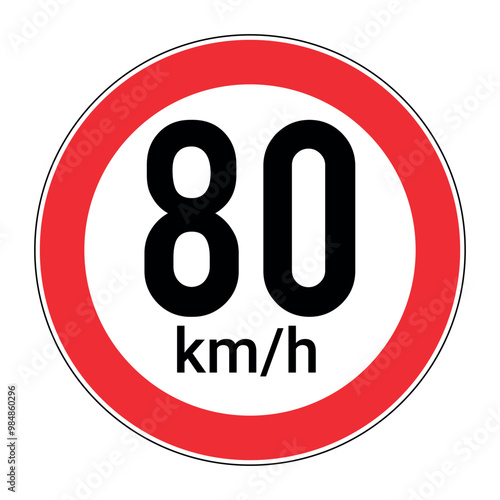 80 KM Speed Limit Sticker Vector Illustration Isolated on White Background