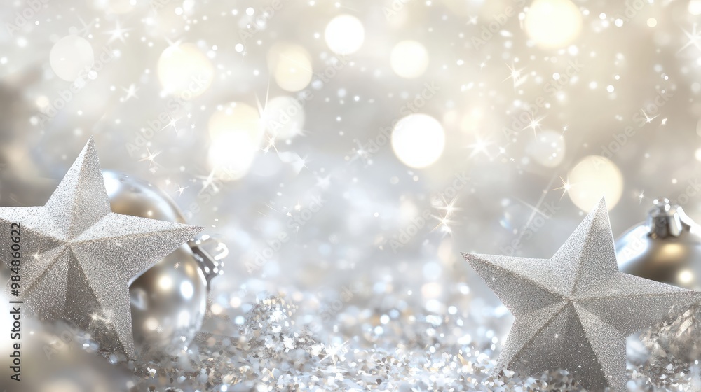 An abstract blurred white and silver color background with star glittering light to showcase, promote, and advertise products and content in the merry christmas and happy new year seasons An abstract blurred white and silver color background with star glittering light to showcase, promote, and advertise products and content in the merry christmas and happy new year seasons