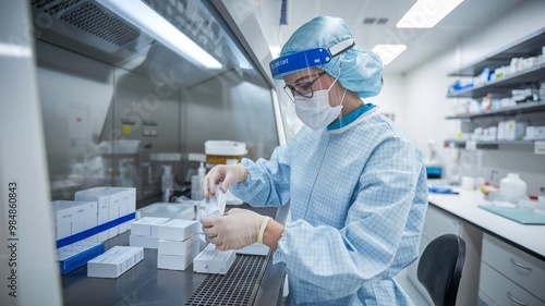 Pharmacist in Protective Gear Handling Experimental Medications photo