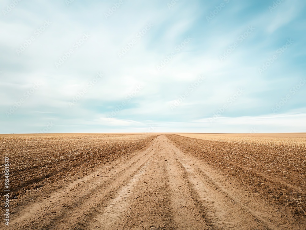 An endless dirt road stretches under a vast, cloudy sky in a barren landscape, capturing the essence of solitude and the great outdoors. An endless dirt road stretches under a vast, cloudy sky in a barren landscape, capturing the essence of solitude and the great outdoors.