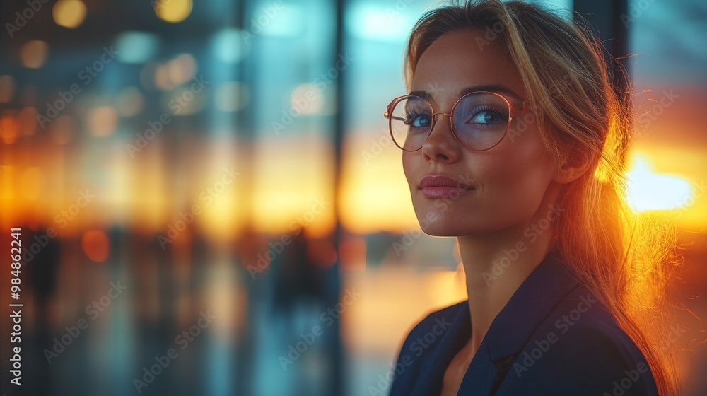 Confident Corporate Employee at Sunset Office Confident Corporate Employee at Sunset Office