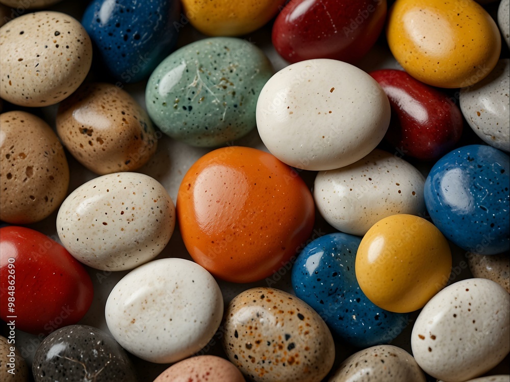 Pile of smooth, colorful pebbles on white. Pile of smooth, colorful pebbles on white.
