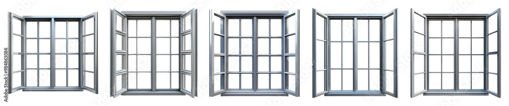 Collection of Silver Frosted Window Isolated On White Background. Generative ai Collection of Silver Frosted Window Isolated On White Background. Generative ai
