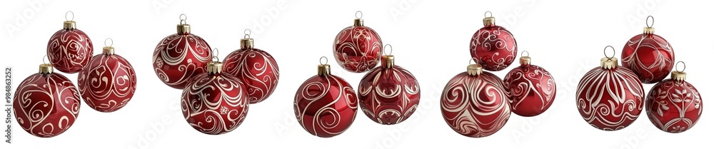 Collection of Red Ornaments Isolated On White Background. Generative ai Collection of Red Ornaments Isolated On White Background. Generative ai