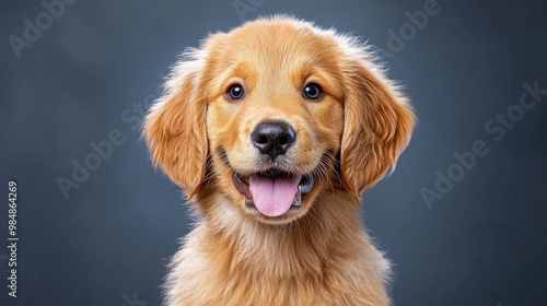 A stunningly realistic portrait of a golden retriever puppy with soft brown eyes, fluffy fur, and a playful expression