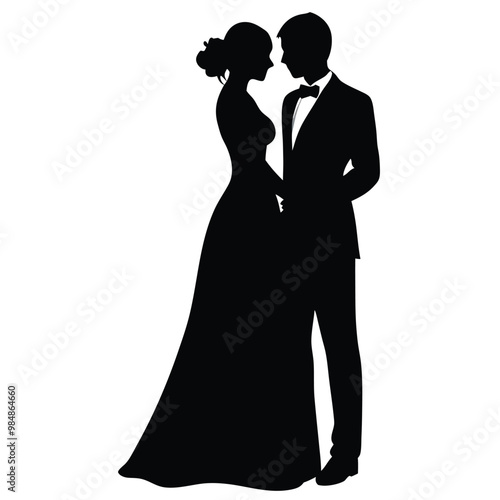 a couple in a romantic embrace. The couple is standing close together, with the man's arm around the woman's waist. vector silhouette 