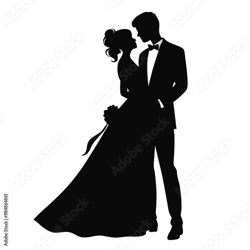 a couple in a romantic embrace. The couple is standing close together, with the man's arm around the woman's waist. vector silhouette 