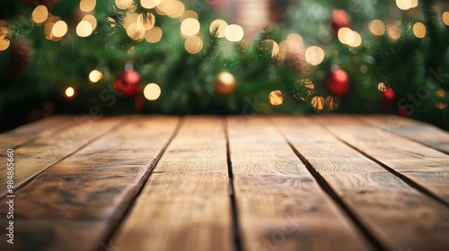 Empty wooden table with christmas theme in background transparent background