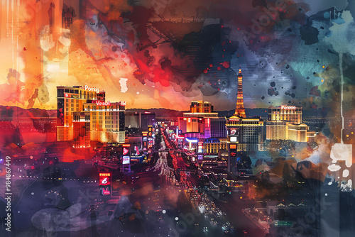 A cityscape with a large building in the background that says 