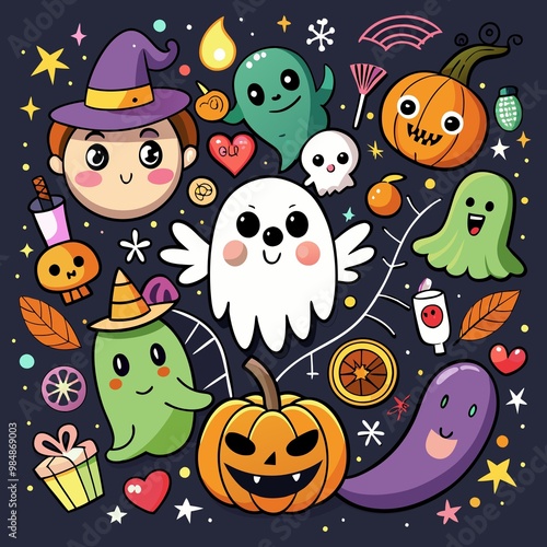 halloween, illustration, party, happy, cute, holiday, drawing, fun, ghost, ghosts, horror