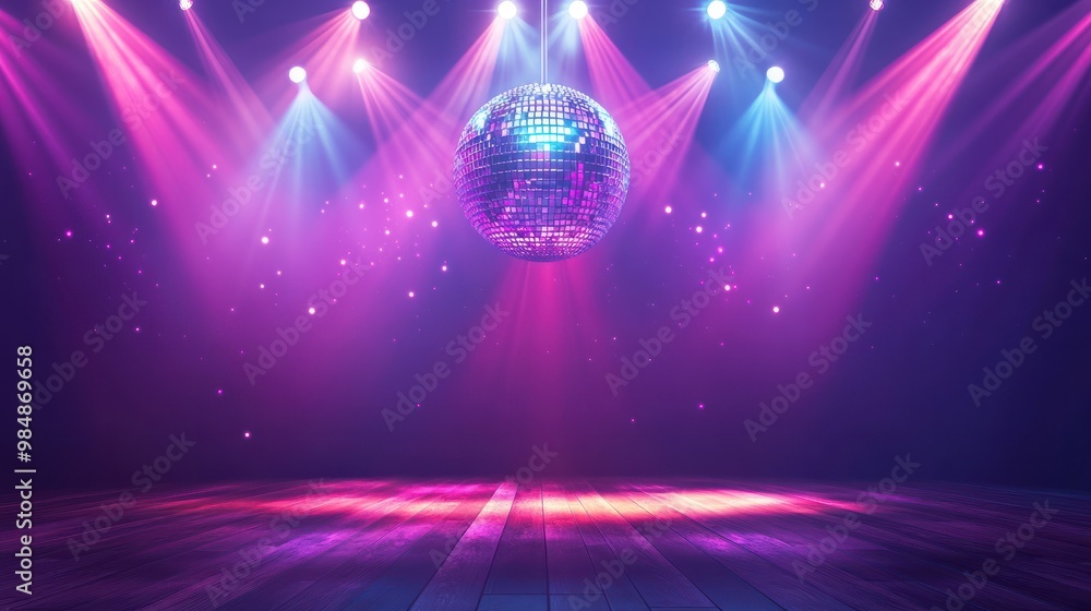 Obraz Party in concert stage with disco ball of the disco era