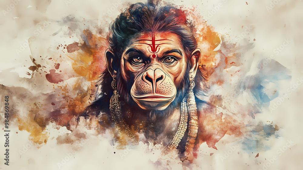 Portrait of hanuman the hindu god. in watercolor painting style. Hindu ...