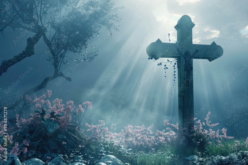 Naklejka premium Background image for the church office The Cross symbol of God christian easter and funeral.