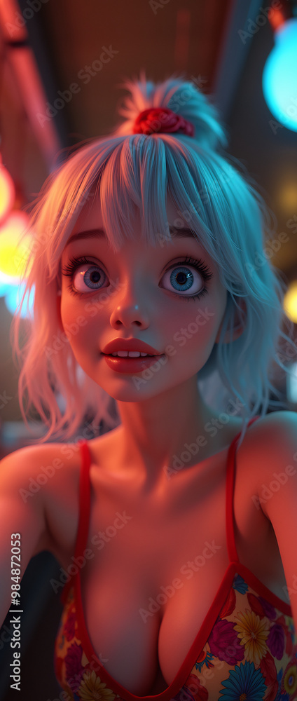 Obraz premium Sweet and sexy young girl cosplay anime Japanese style wearing a unique designer top