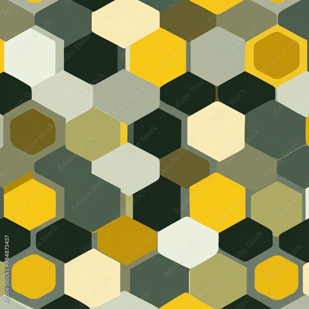 Geometric hexagonal pattern in green and yellow Geometric hexagonal pattern in green and yellow