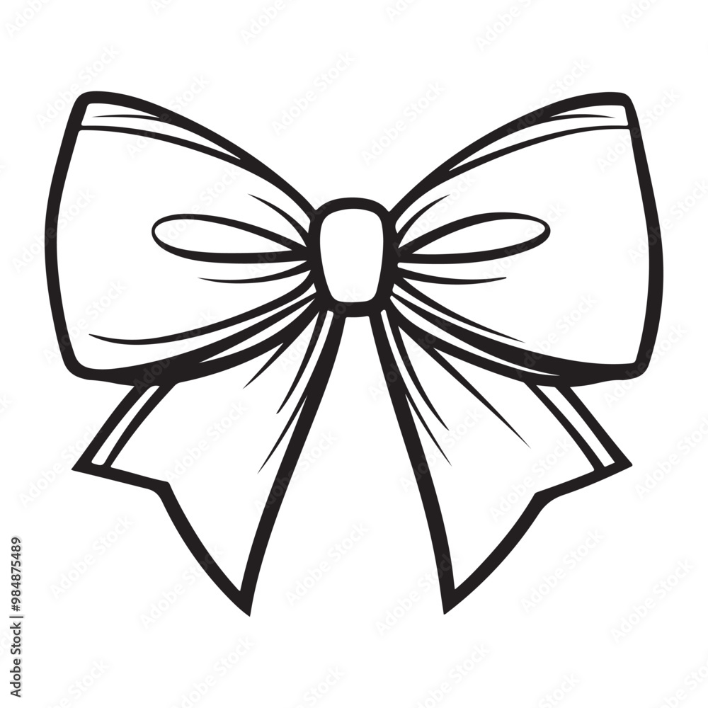 Fototapeta premium Bow line art logo icon design, vector illustration on white background, happy merry Christmas bow ribbon card vector illustration design, Bow cartoon line art design