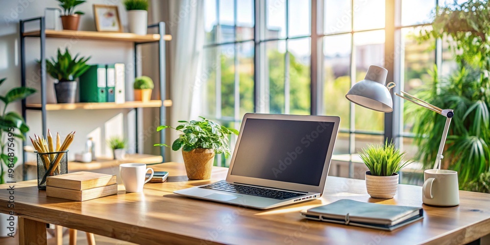 modern office interior with laptop modern office interior with laptop
