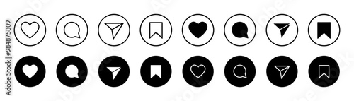 Instagram social media like comment outline and circular style icons collection