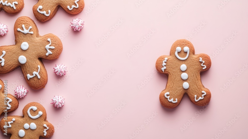 Delicious gingerbread cookies on isolated pastel background Copy space Delicious gingerbread cookies on isolated pastel background Copy space