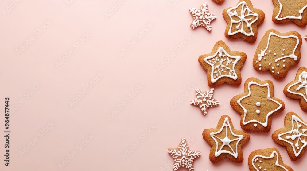 Delicious gingerbread cookies on isolated pastel background Copy space Delicious gingerbread cookies on isolated pastel background Copy space