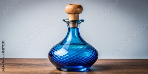 Blue Glass Decanter with Wo...