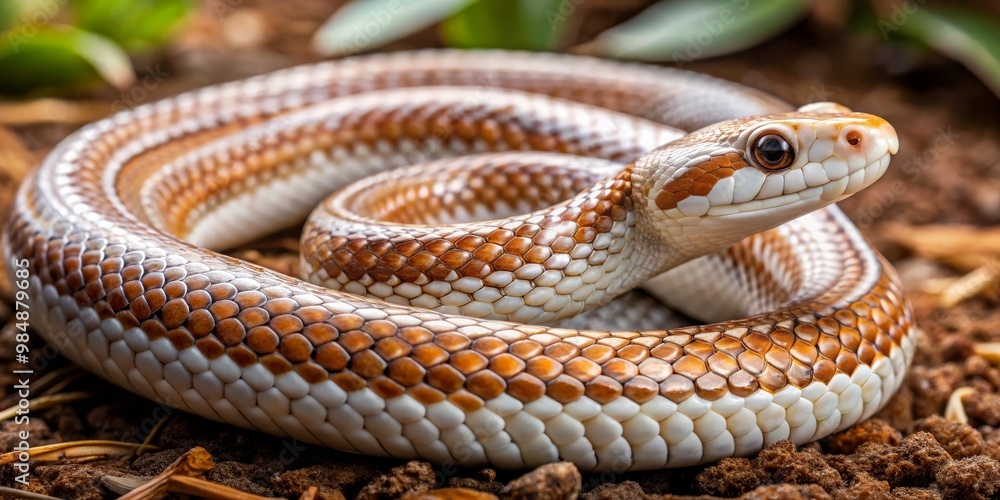Obraz premium Close-up of a Coiled Snake with Orange and White Scales, Nature Photography, Wildlife, Reptiles, Snake