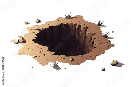 Cartoon hole in the ground isolated on white background