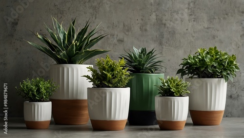 Stylish set of green potted plants for modern interiors.