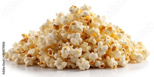 Close-up of Buttery Popcorn Pile, Isolated on White Background, Food, Snack, Movie Treat