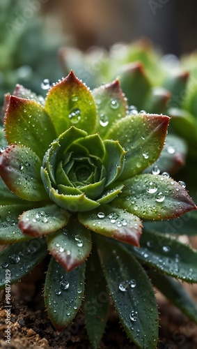 Succulent with dewdrops symbolizing resilience.