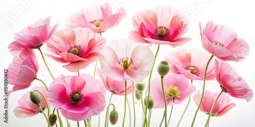 Delicate Pink Poppies on Wh...