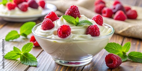 Glass Bowl of Creamy Yogurt...