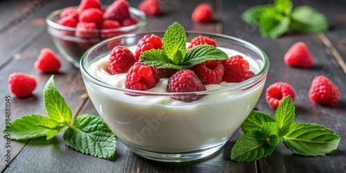 Glass Bowl of Creamy Yogurt...