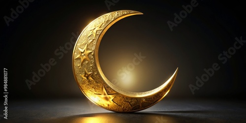 Golden Crescent Moon with S...