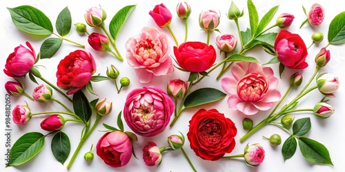 Pink and Red Roses on White...