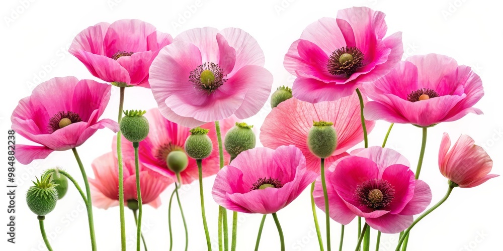 Pink Poppy Bouquet, Close-Up, White Background, Floral Photography, Poppies, Flower, Bloom Pink Poppy Bouquet, Close-Up, White Background, Floral Photography, Poppies, Flower, Bloom