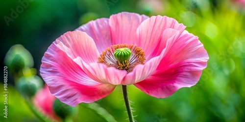 Pink Poppy Close-Up with Gr...